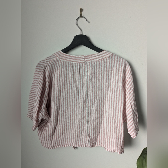Rails Thea Cropped Short Sleeve Linen Blend Blouse, Florence Stripe - Size Xs - Picture 5 of 5